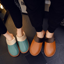 高档羊皮拖鞋居家冬季女室内情侣家居家用防滑真皮面棉拖鞋男冬天