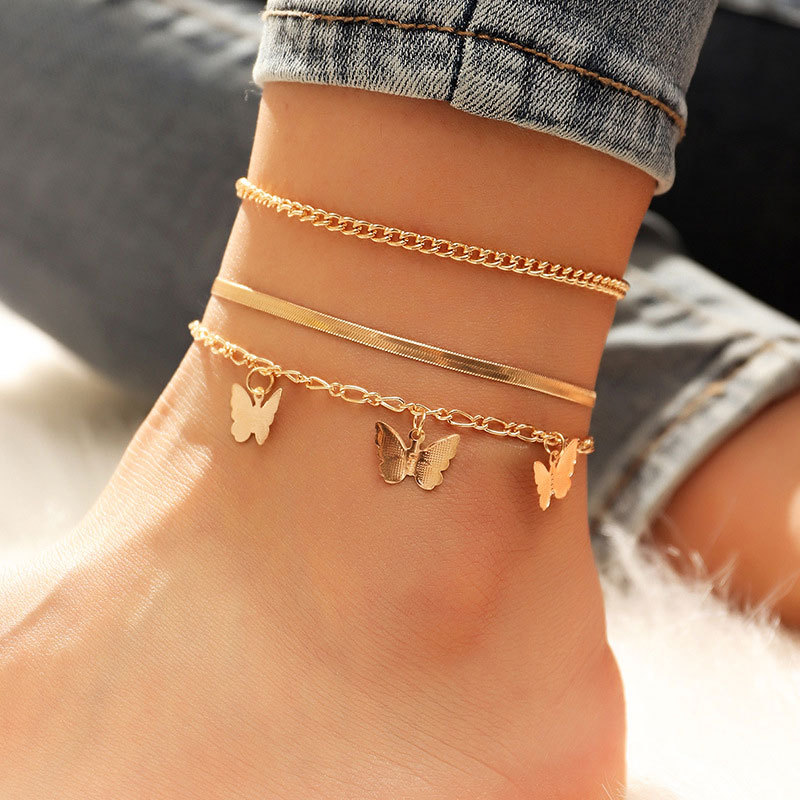 Europe and America fashion Metal butterfly Snake Chain Three Anklet