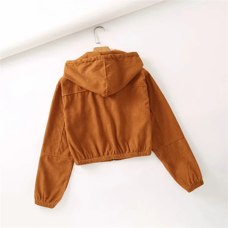 casual simple corduroy hooded coat NSLD28956