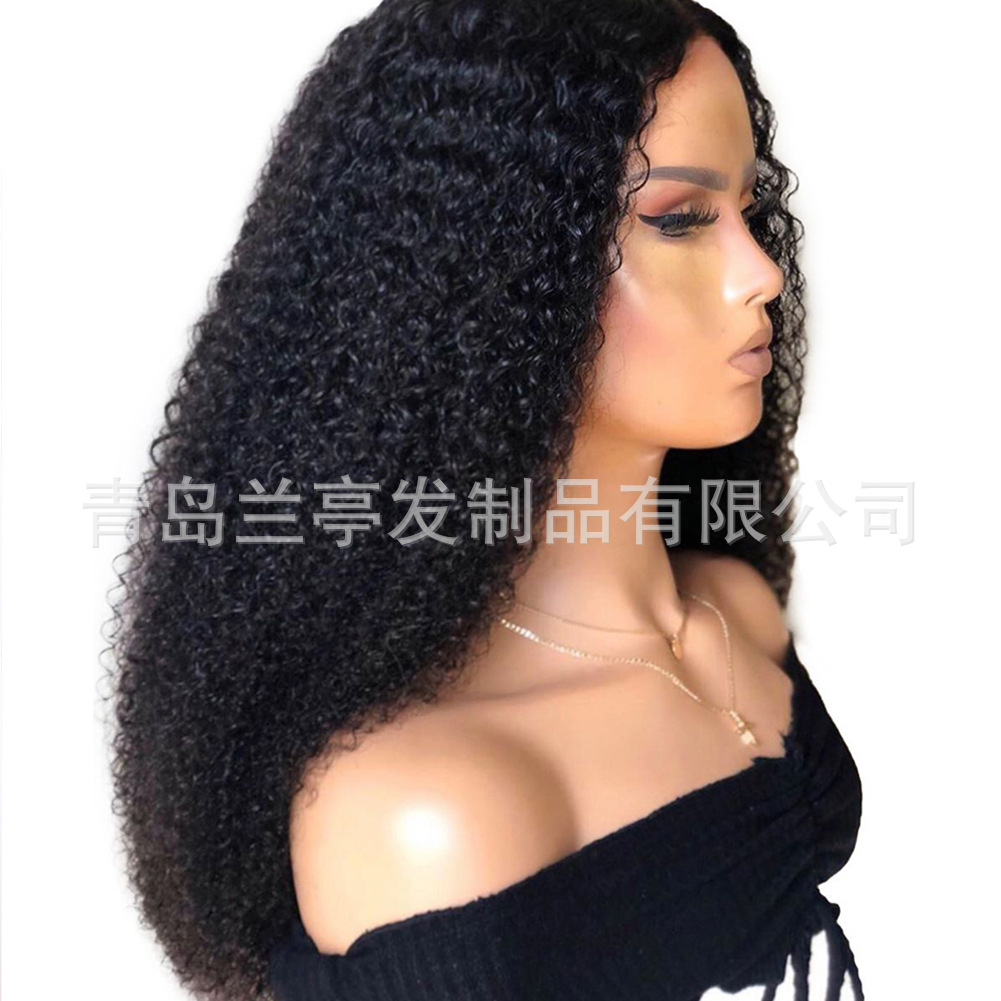 Wish new European and American women's black front lace small wave curly hair chemical fiber wig headgear manufacturer spot wholesale