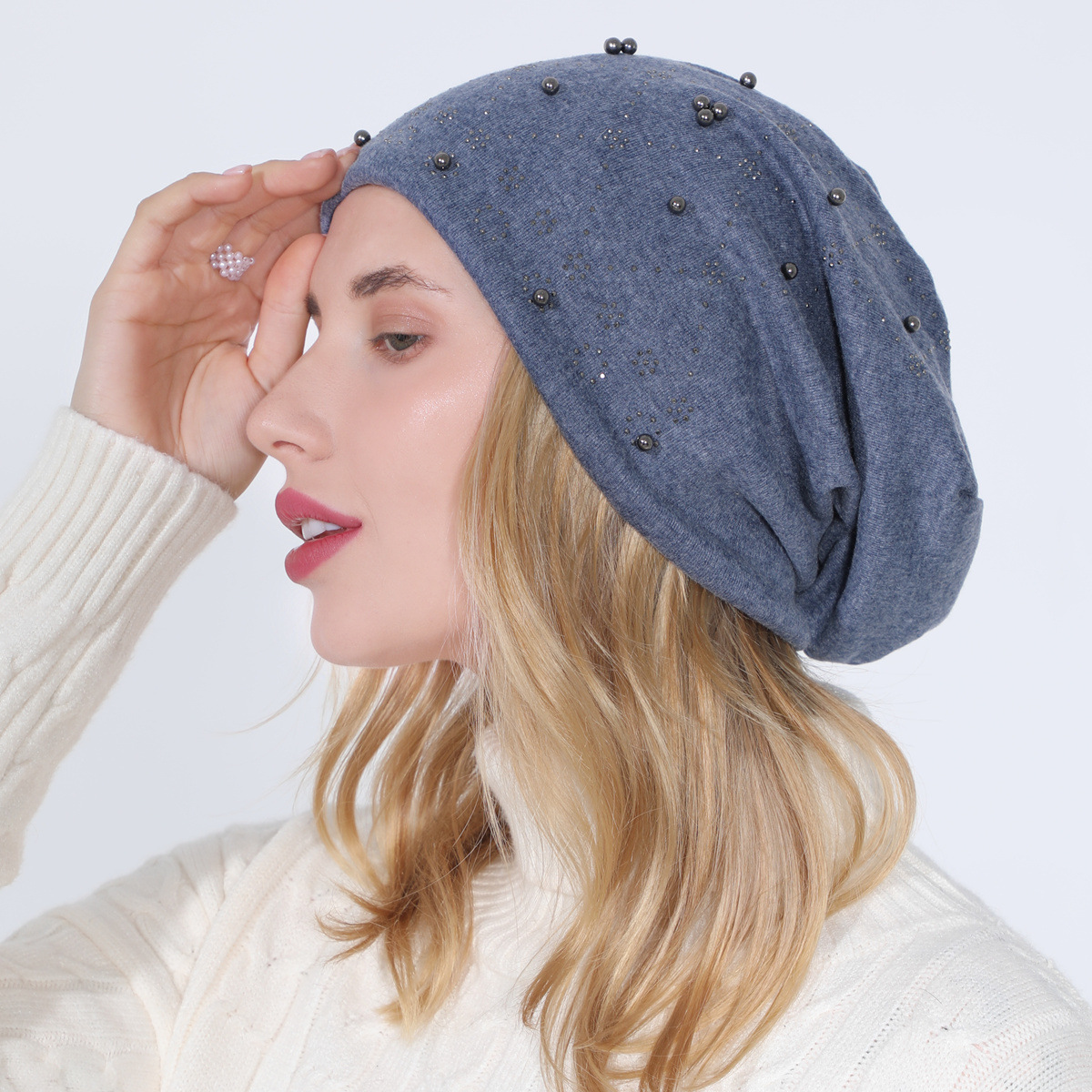 Pull à perles en coton Double couche pour femmes, ensemble de diamants chauds, à la mode, polyvalent, clair de lune chaud, nouvelle collection automne et hiver_voghion.com