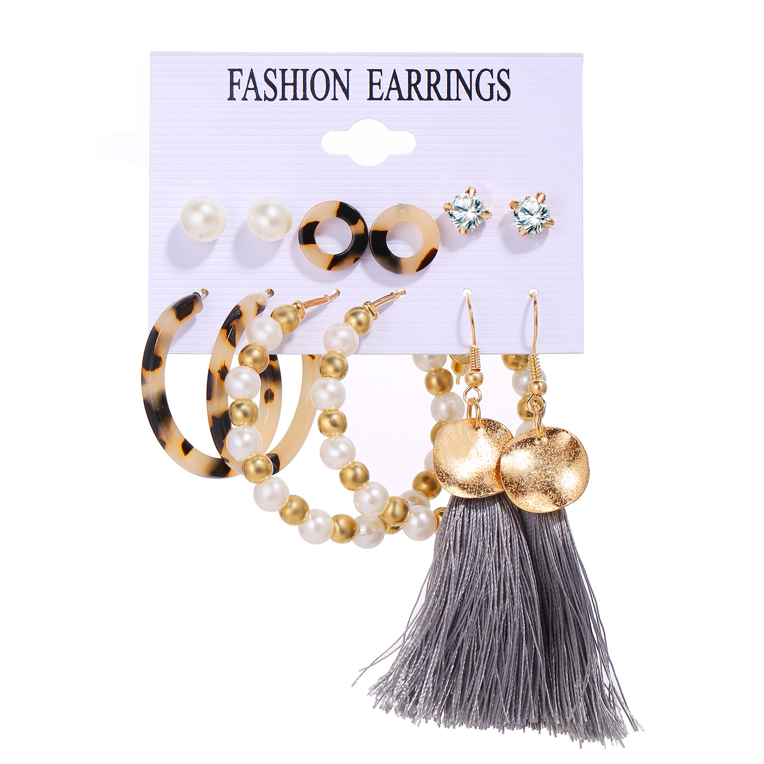 Hot-selling Pearl Tassel Earrings Set 6 Pairs Of Creative Retro Simple Earrings Wholesale Nihaojewelry display picture 2