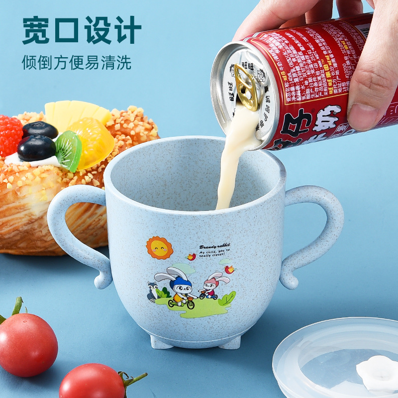 Taza de agua de paja de trigo con escala bebé con tapa taza de beber niños lindo regalo de taza de dibujos animados