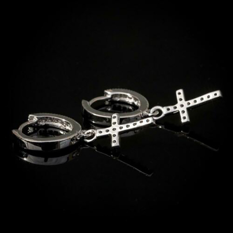 Classic Copper Inlaid Zircon  Cross Earrings Wholesale display picture 2