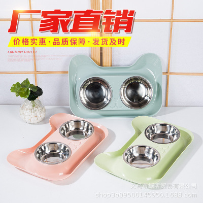 NH Pet Bowl Stainless steel Double bowls Cat food bowl Cat Dual use non-slip Utensils Cat Bowl 0.25