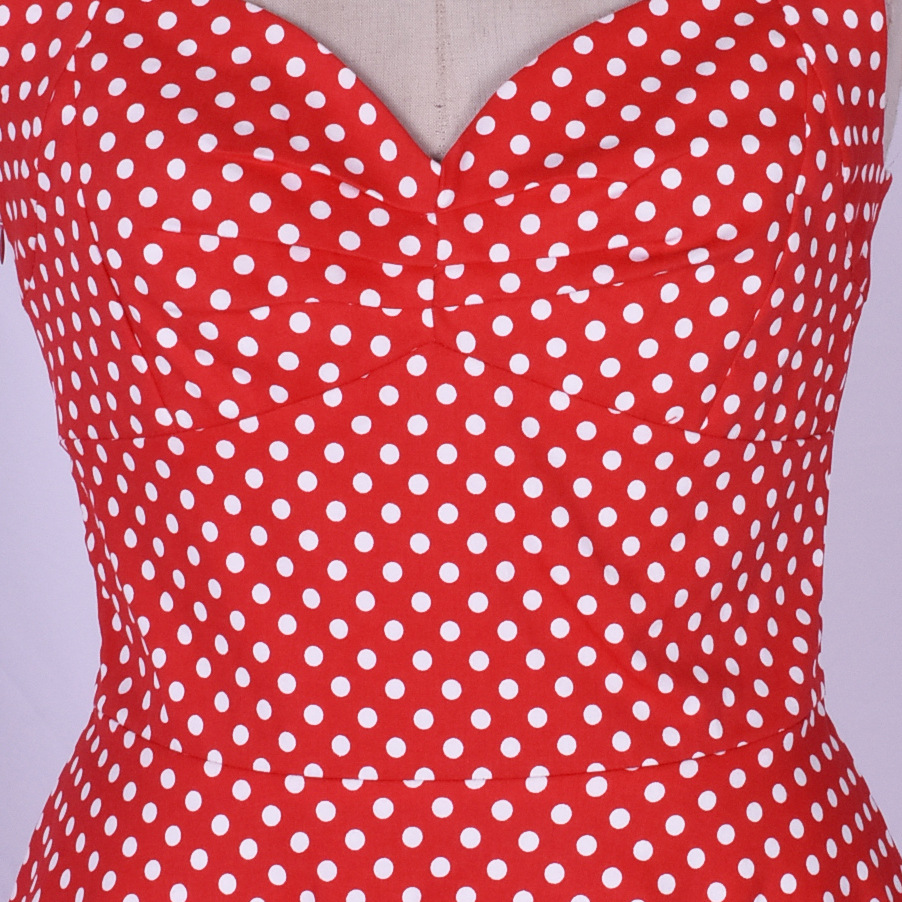 Robe vintage style Hepburn, taille haute cintrée, imprimée, col halter, dos nu, jupe ample_voghion.com