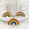 Fashionable rainbow earrings, pendant, metal necklace, chain, set, accessory, Korean style