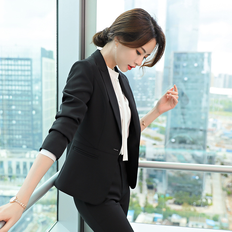 Autumn and Winter Black Long Sleeve Professional Suit Women's Fashionable Elegant Suit Slim-fit Korean Style Dress Women's Suit Work Clothes