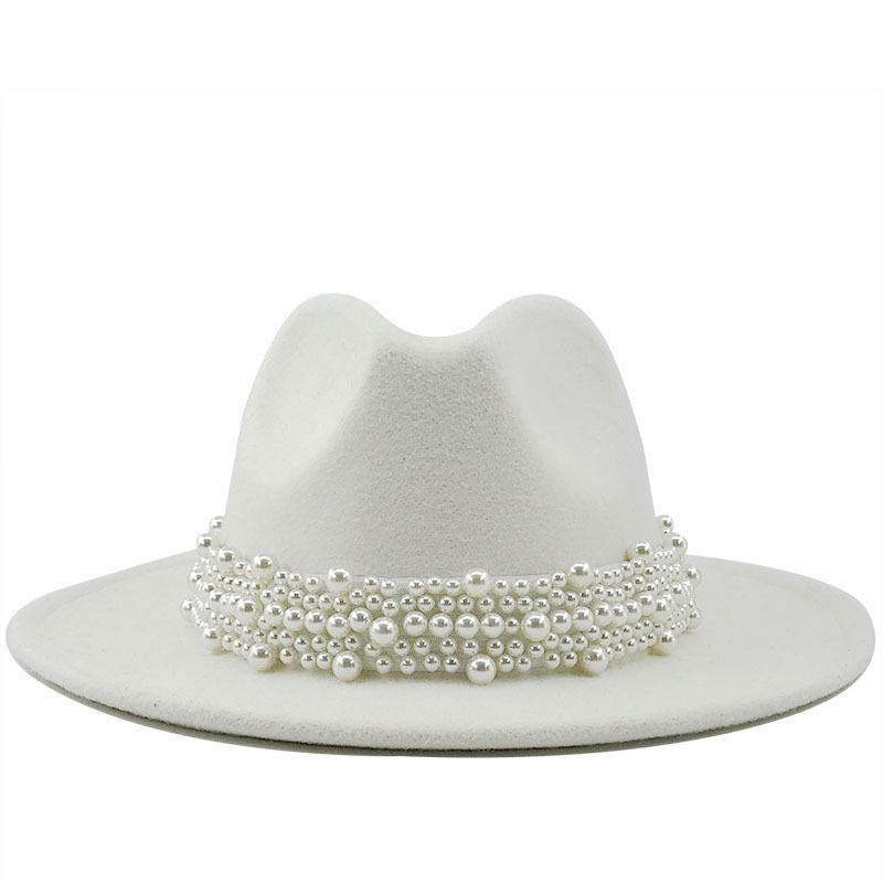 Fashion Elegant Pearl Big Brim Woolen Hat display picture 13