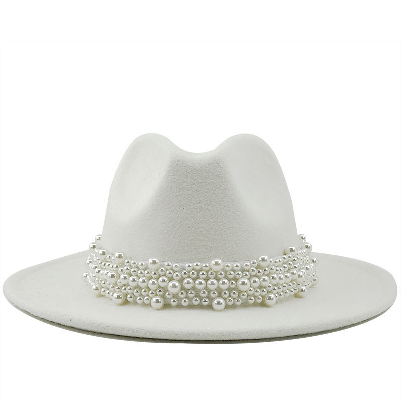 Moda Elegante Perla Sombrero De Lana De Ala Grande display picture 13