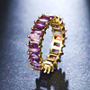 Classic rectangular elegant zirconium, multicoloured fashionable ring, decorations