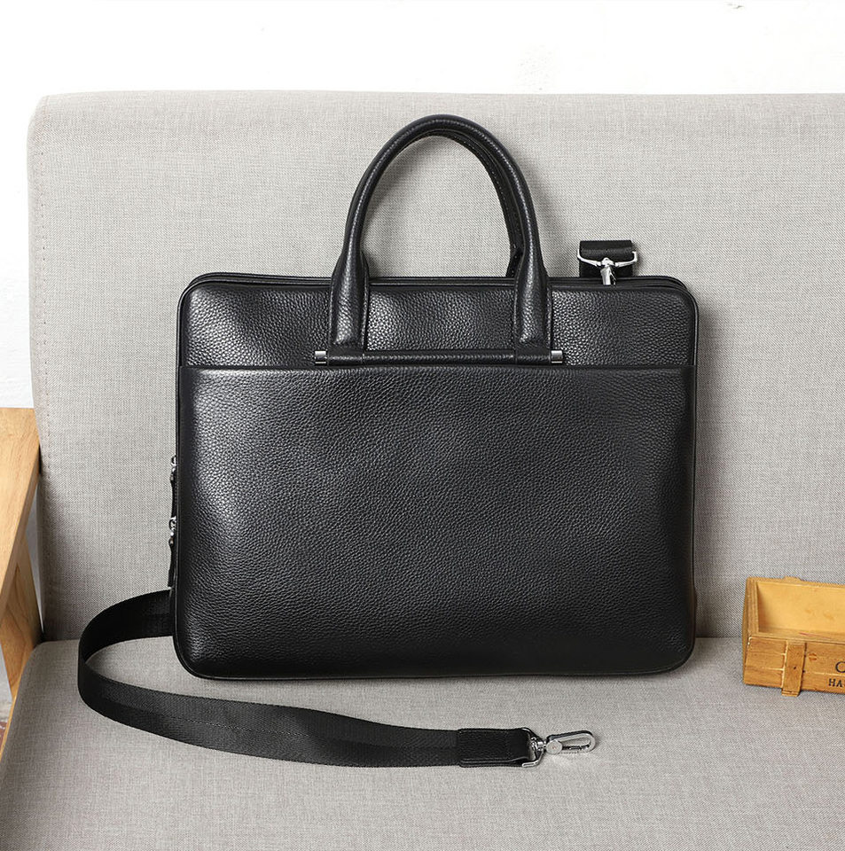 Túi xách nam da bò thật dung tích lớn 38×29×9 cm, túi công sở đeo chéo một vai — Màu đen chi tiết 20