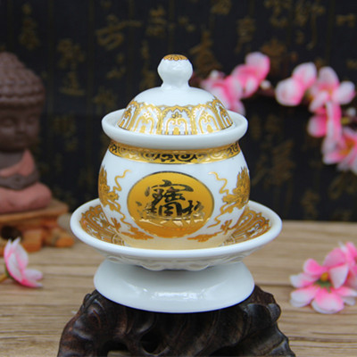 陶瓷财神供杯供水杯观音大悲咒供佛杯 佛杯圣水杯描金莲花大悲水|ms