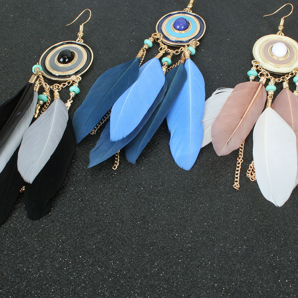 Bohemian Fashion Feather Long Earrings display picture 6