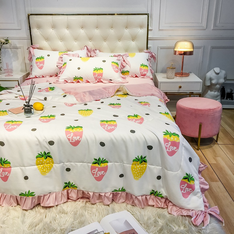 天丝棉夏被四件套冰感薄夏凉被小清新公主风网红爆款空调被可代发