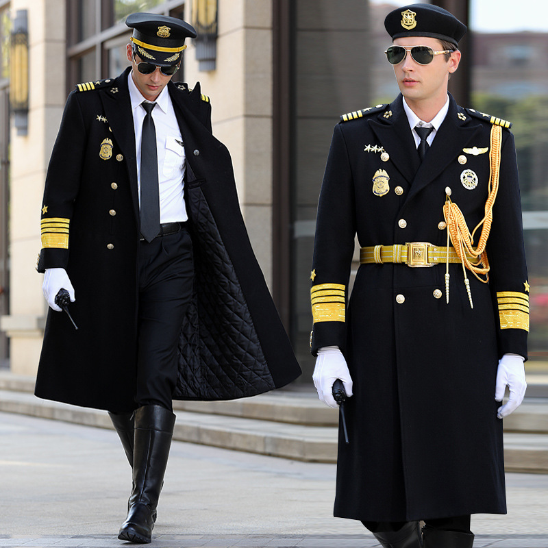 保安羊毛呢子大衣工作服男冬装形象岗礼宾服制服长款加棉加厚羊绒