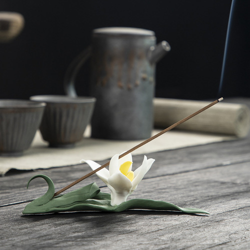 Ceramic hand-kneaded porcelain flower incense holder incense insert retro style craft decoration Zen tea ceremony incense burner decoration factory wholesale
