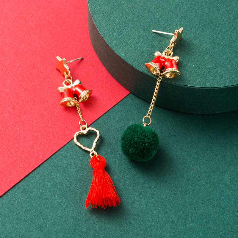 Christmas Series Alloy Bow Drop Oil Hair Ball Pearl S925 Silver Earrings display picture 2