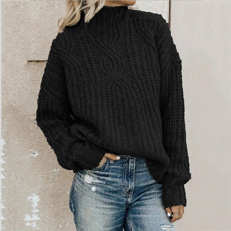 Novedades en Ropa Femenina Europea y Americana 2025, Suéter Nuevo para Mujer, Cuello Alto, Tejido Trenzado, Jersey