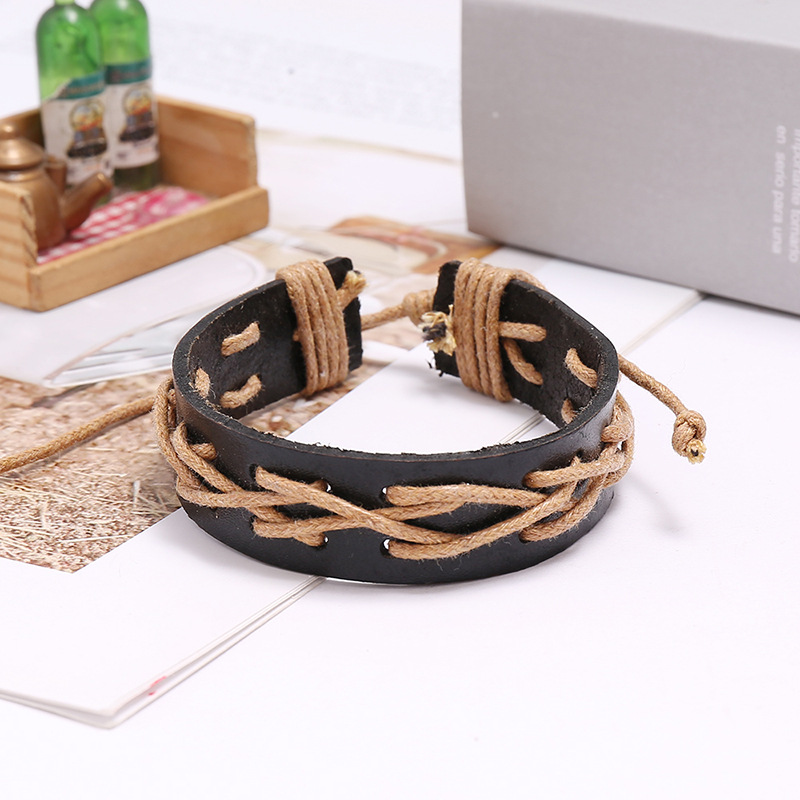 Hot sale menu0027s retro cowhide wax thread new woven bracelet leather jewelry wholesale nihaojewelr