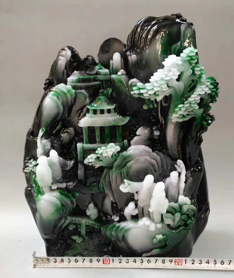 新款上市 仿翡翠摆件精雕 树脂翡翠 山水客厅摆件独山玉石雕