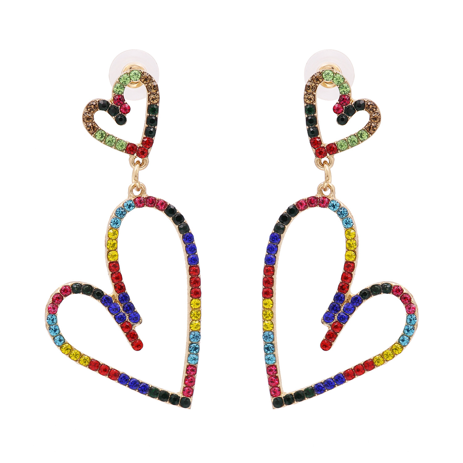 Grosse Boucle D'oreille Bijoux Alliage En Forme De Coeur Coloré Diamant Boucles D'oreilles Percées En Gros Nihaojewelry display picture 4