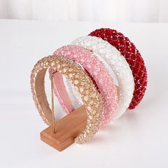 Cross-border new style European and American Baroque wide-brimmed rhinestone headband simple and fashionable sponge crystal mesh headband hair accessories