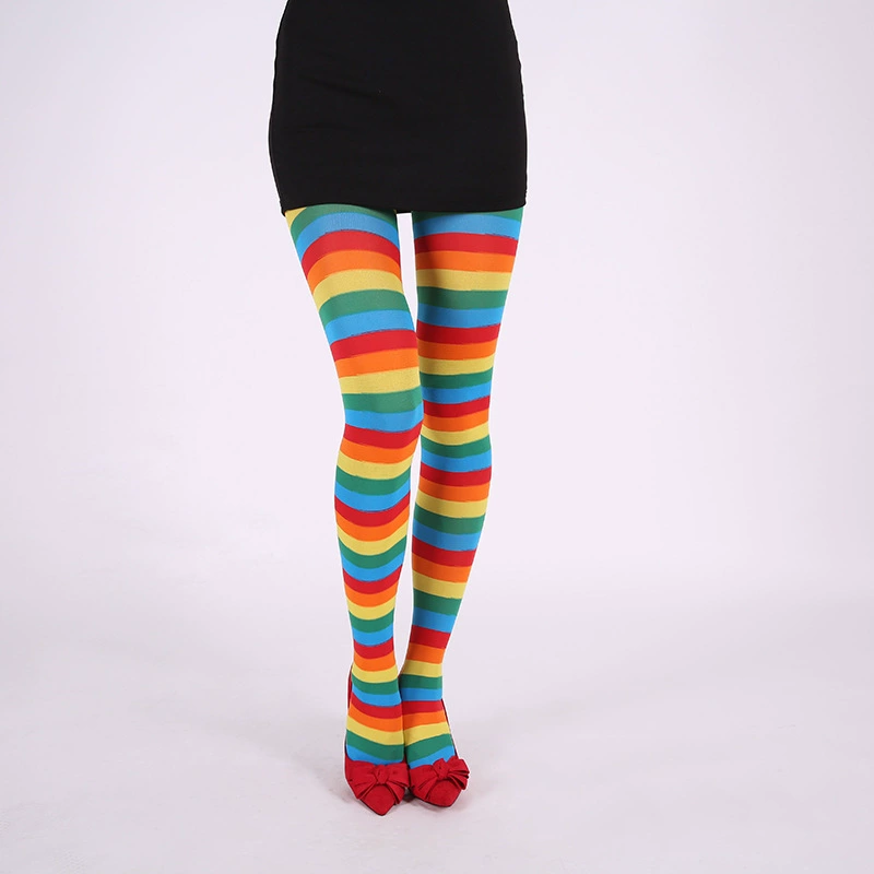 Striped Tights for Halloween Cosplay, Multicolor Stripe Pattern, Size 110×10