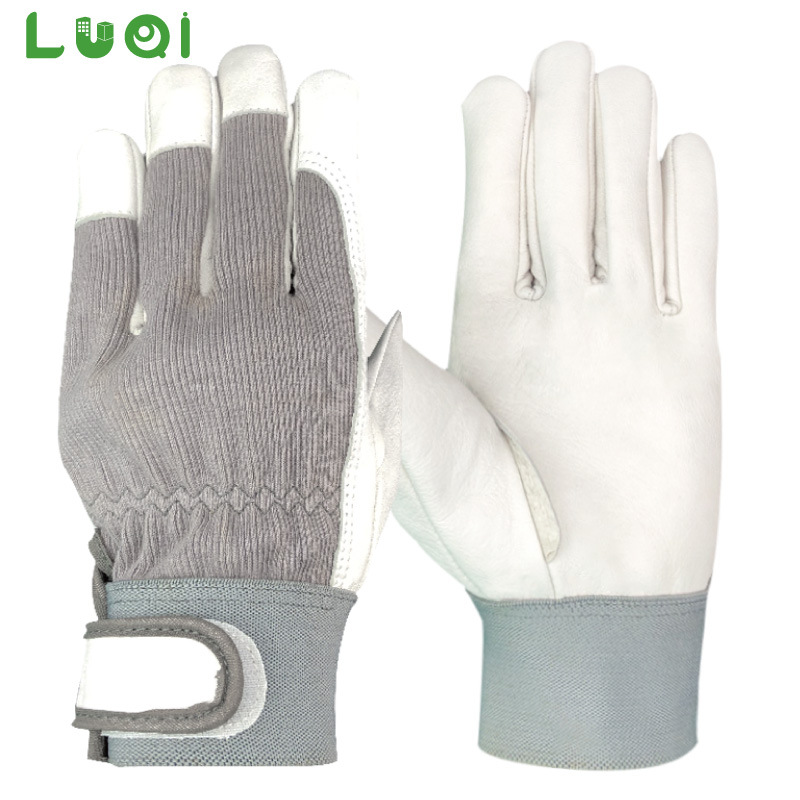 绿骑半皮手套建筑工地电厂头层皮透气耐磨花园灰色司机驾驶日本