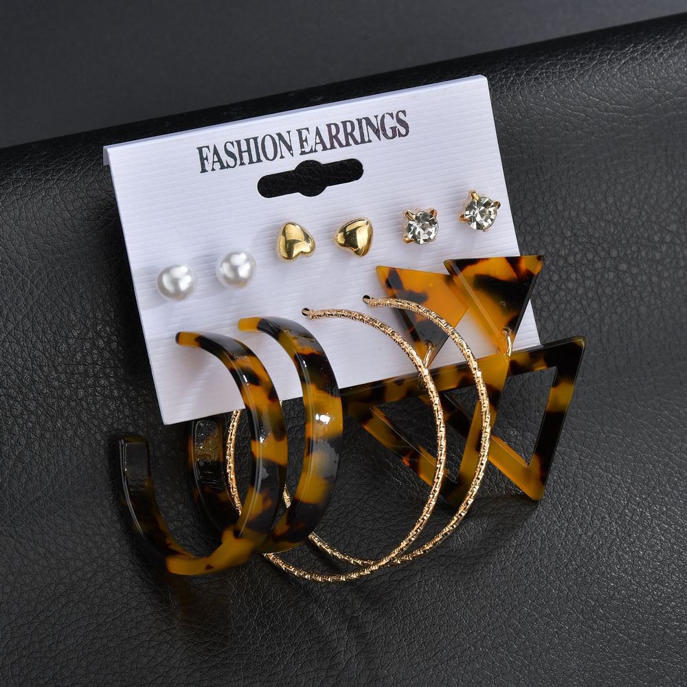 New Fashion Creative Triangle Geometric Leopard Earring Set Wholesale Yiwu Nihaojewelry Wholesale display picture 5