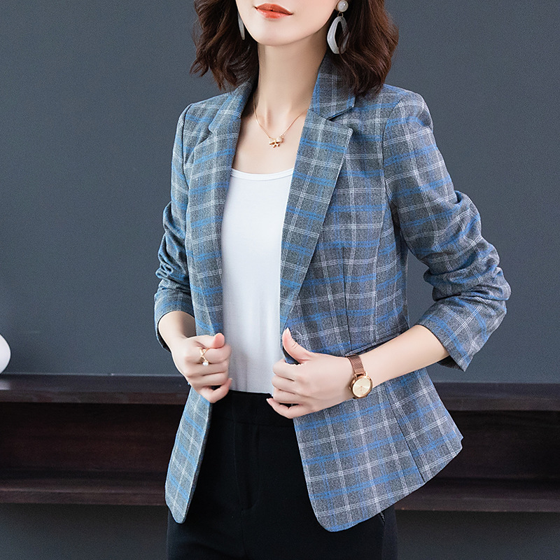 Women's Small Suit 2024 Spring and Autumn Outfit Elegant Plaid Plus-Size Women's Suit Jacket Slim Fit Slightly Chubby Dropshipping