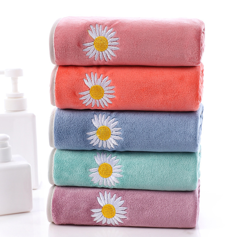 Factory wholesale towel 35*75 small daisy embroidery thickened microfiber absorbent dry hair towel quick drying wipe turban Factory wholesale towel 35*75 small daisy embroidery thickened microfiber absorbent dry hair towel quick drying wipe turban