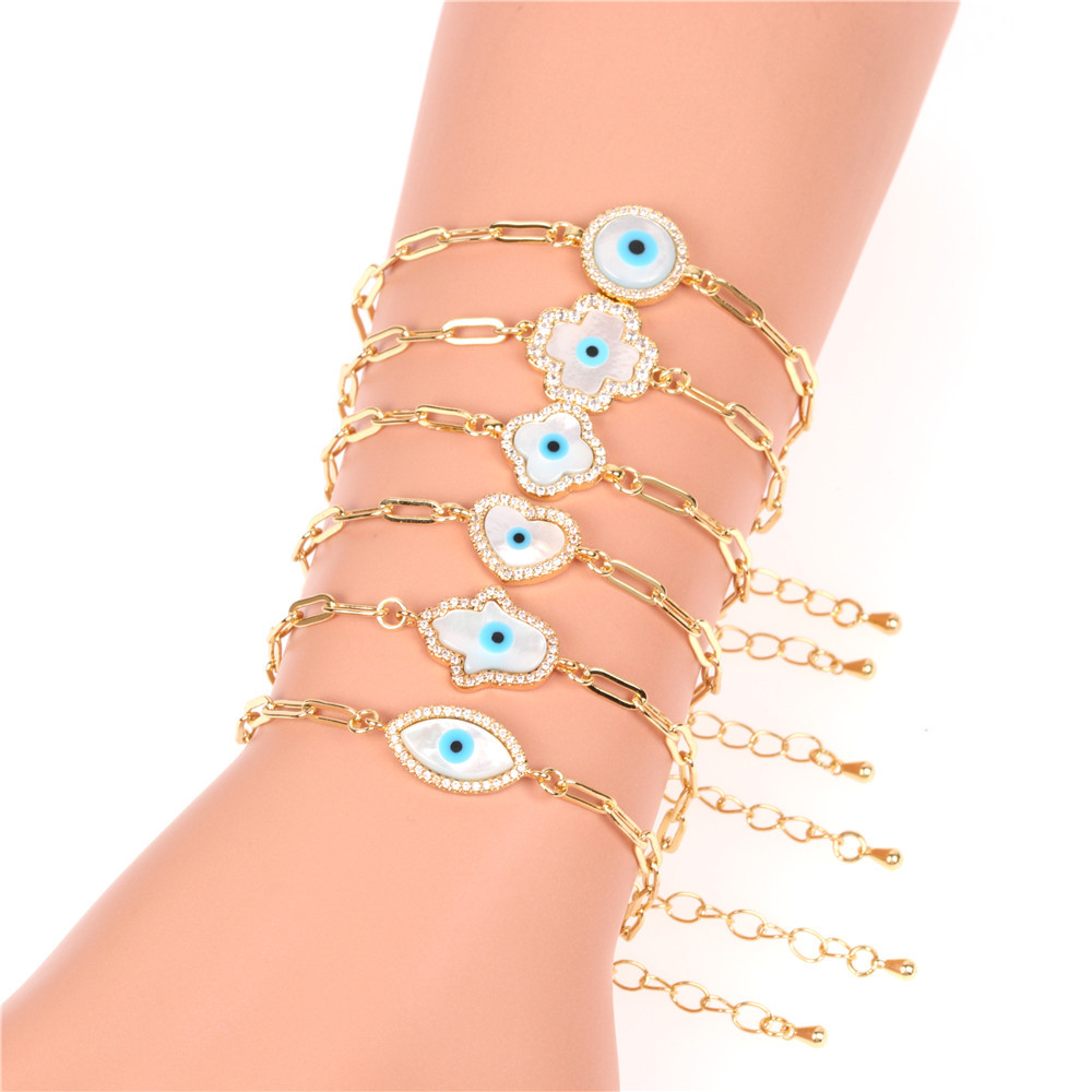 new accessories niche design diamond shell palm eyes bracelet personalized hip-hop bracelet wholesal