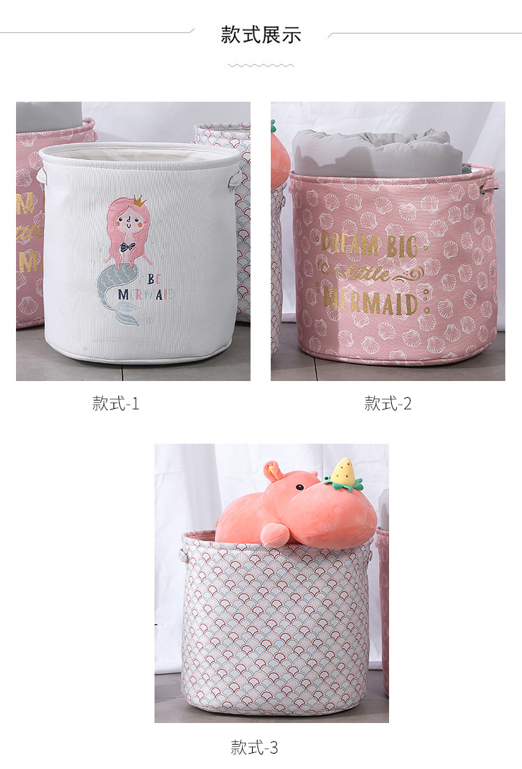 Cartoon Mermaid Printing Cotton And Linen Home Storage Bucket Wholesale Nihaojewelry display picture 4