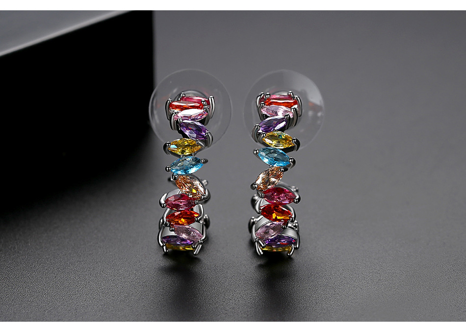 Stud Earrings New Trend Color Lady Copper Inlaid Zircon Earring Gift display picture 2