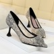 252-2 European and American sexy thin banquet wine cup heel high heel shallow mouth pointed mesh lace water diamond flower shoes