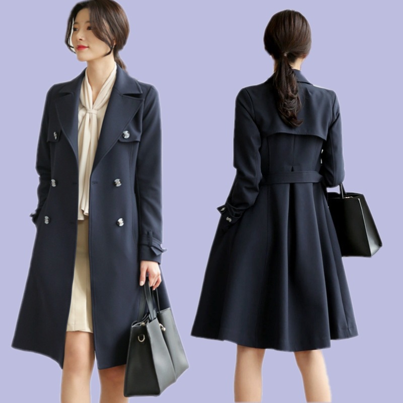 2020秋冬装新款大码女装胖mm显廋收腰中长款风衣外套厂家直销代发|ms