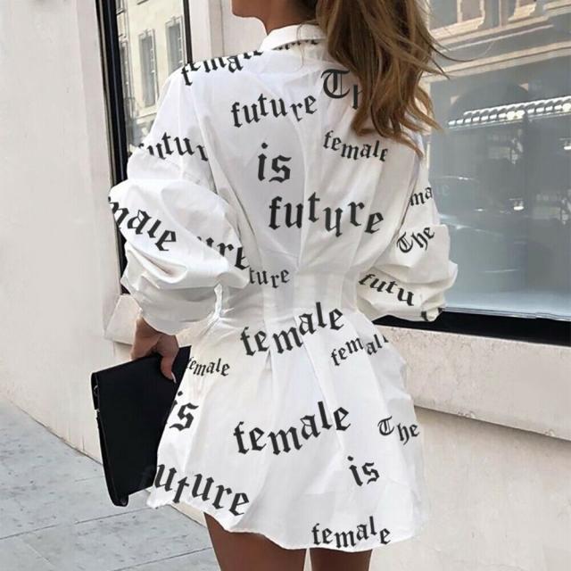 Printed Waist Shirt Lantern Sleeve Shirt NSYF1838