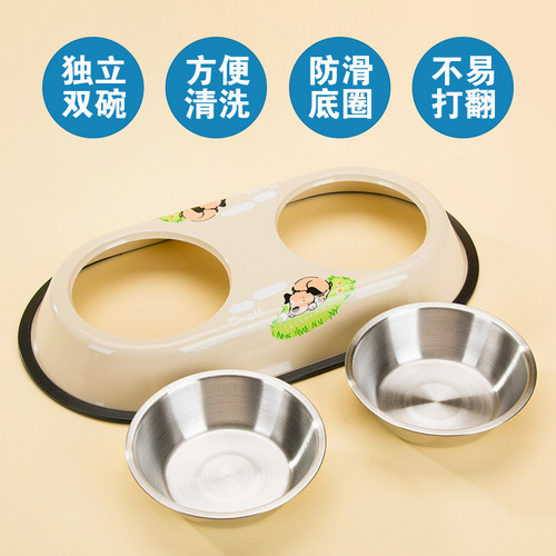 Pet stainless steel dog bowl Teddy food bowl dog bowl feeder double bowl non-slip cat bowl water bowl dog food supplies