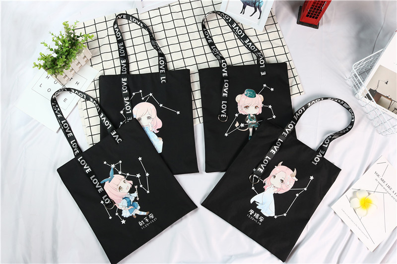 Twelve Constellation Canvas Shoulder Bag Fashion Tutoring Bag Korean Style Student All-match Handbag