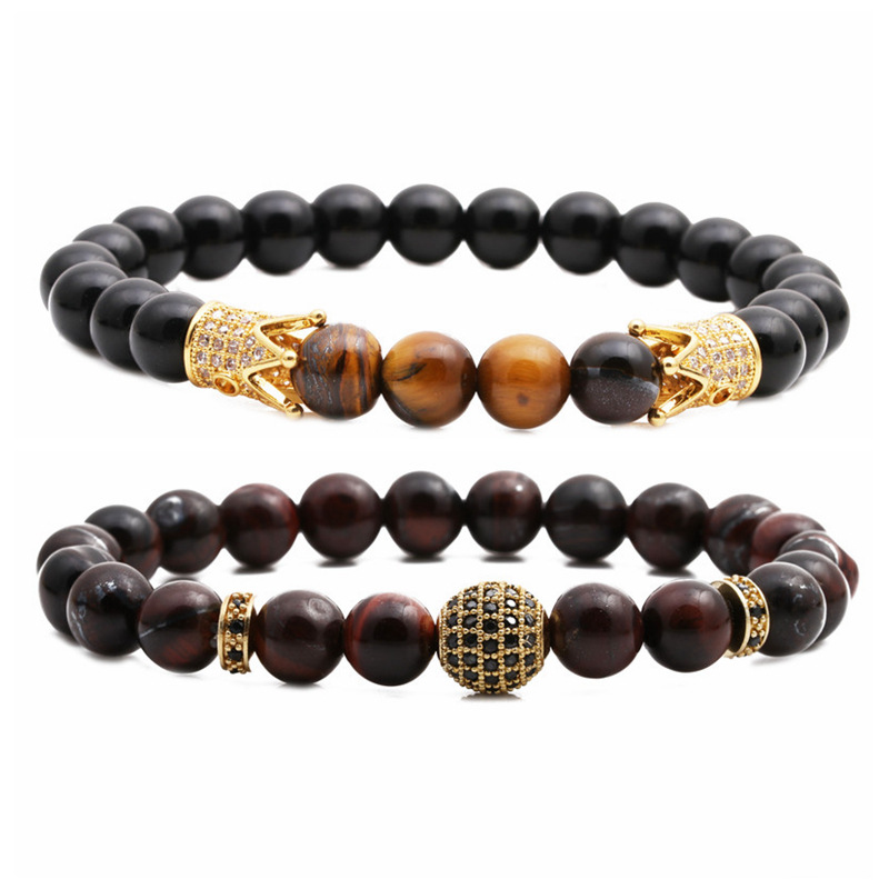 new bracelet tigeru0027s eye frosted stone crown diamond ball beaded bracelet set wholesale nihaojew