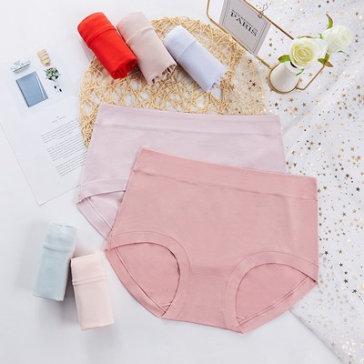 厂家直销胖MM女士内裤棉质面料三角裤中腰纯色大码收腹无痕内裤女|ms