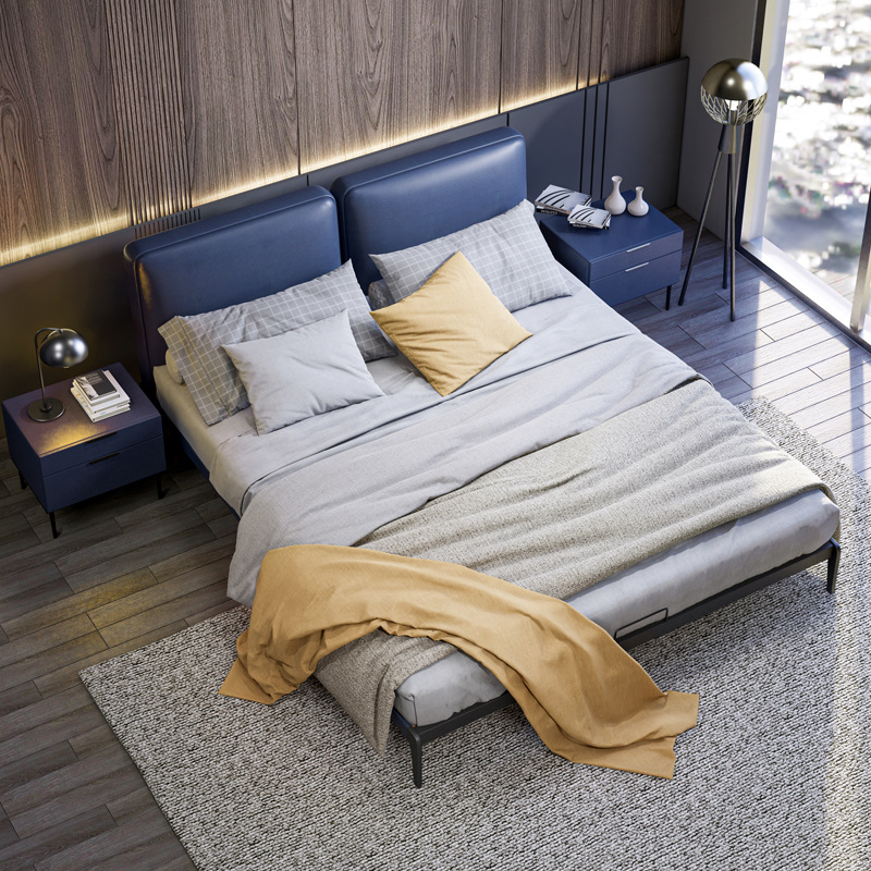 Yihaixuan dormitorio cama doble moderno minimalista 1,8 m italiano minimalista importado primera capa de piel de vaca dormitorio principal cama suave