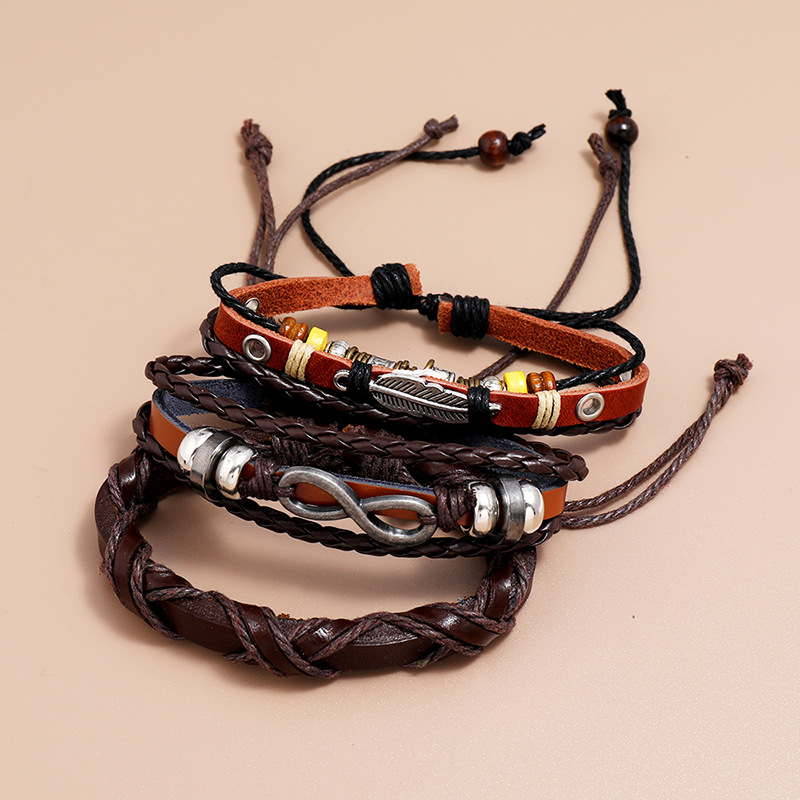hot-selling retro braided cowhide bracelet three-piece set