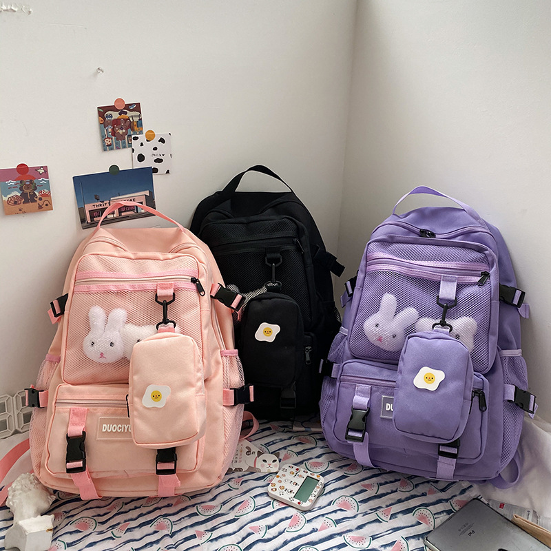 Pink, Purple, Black Color Korean School Large Capacity Backpack
