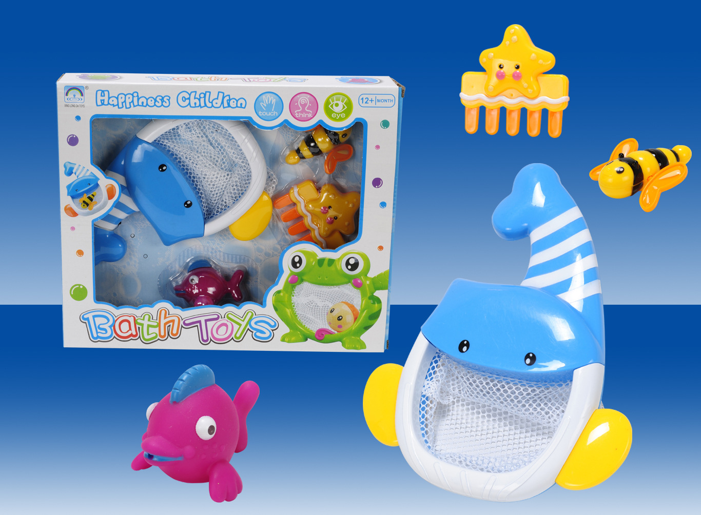 鲸鱼青蛙鲨鱼捞网浴室沐浴洗澡戏水组合婴幼儿玩具批发
