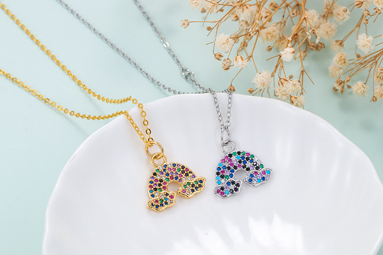 Copper Material Geometric Pattern Fashion Rainbow Bridge Pendant Copper Necklace