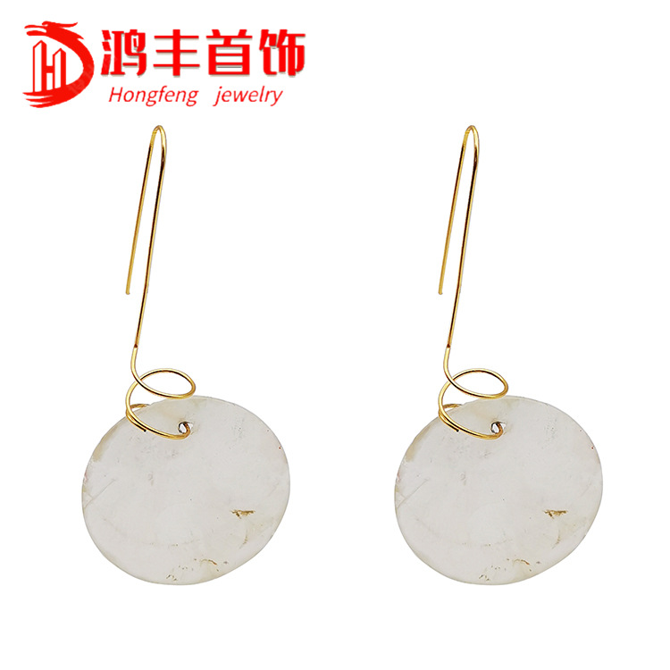 工厂定制高质量个性耳坠电镀18k真金贝壳铜耳环气质欧美饰品厂家