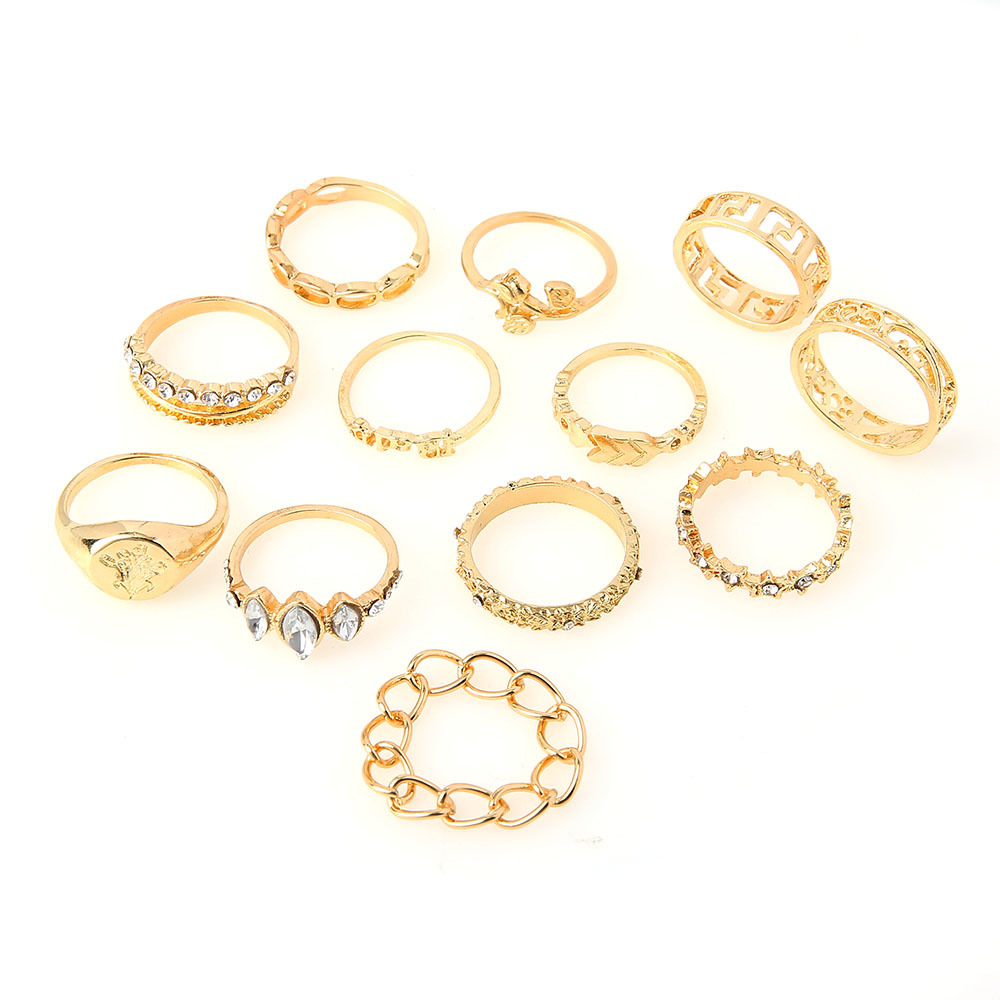 Retro Rose Flower Diamond Eye Geometric 12-piece Set Ring display picture 6