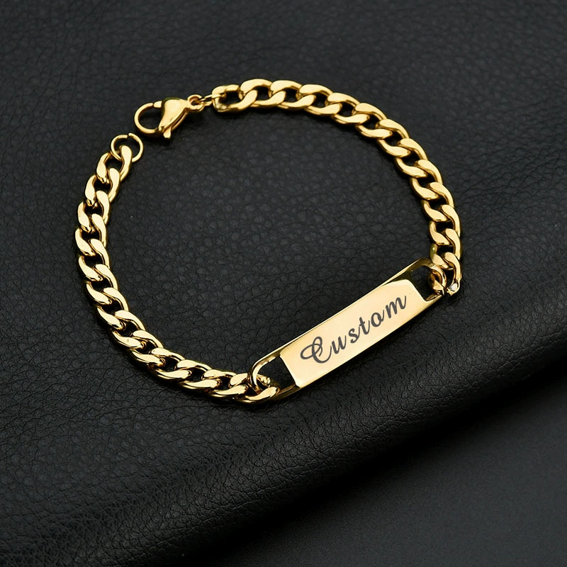 Fashion Men&amp;#039;s Diy Stainless Steel Smooth Curved Bracelet Laser Name